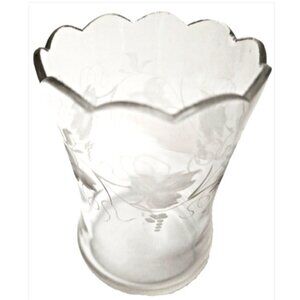 RARE ANTIQUE Scallop Cut Edge Etched Floral & Leaf Crystal Antique Vase